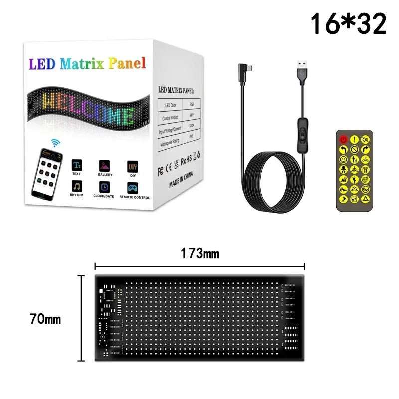 J.L.K.STORE.COM LED Matrix Pixel Panel, Scrolling Bright Advertising LED Signs, Flexible USB 5V LED Car Sign Bluetooth App Control