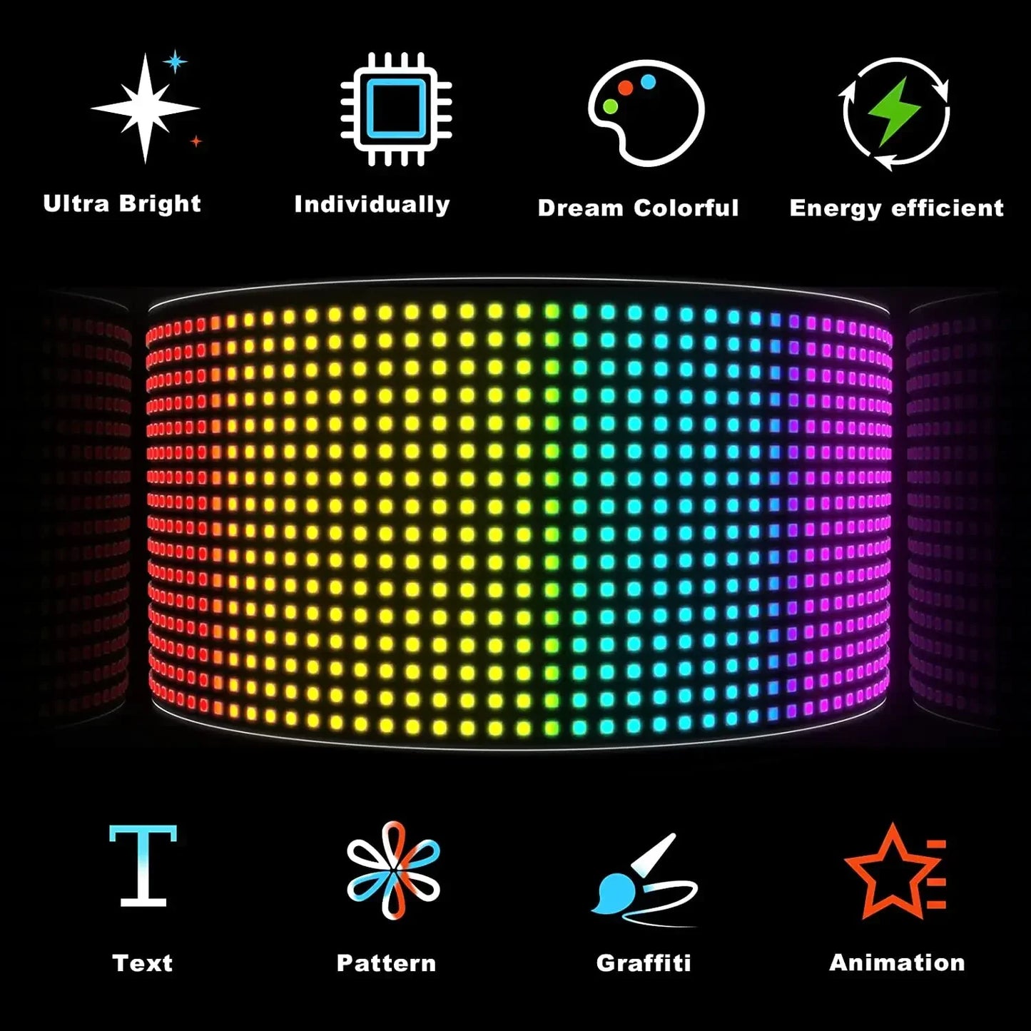 J.L.K.STORE.COM LED Matrix Pixel Panel, Scrolling Bright Advertising LED Signs, Flexible USB 5V LED Car Sign Bluetooth App Control