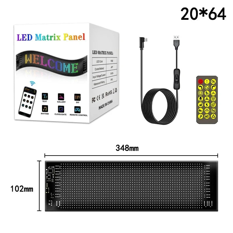 J.L.K.STORE.COM LED Matrix Pixel Panel, Scrolling Bright Advertising LED Signs, Flexible USB 5V LED Car Sign Bluetooth App Control