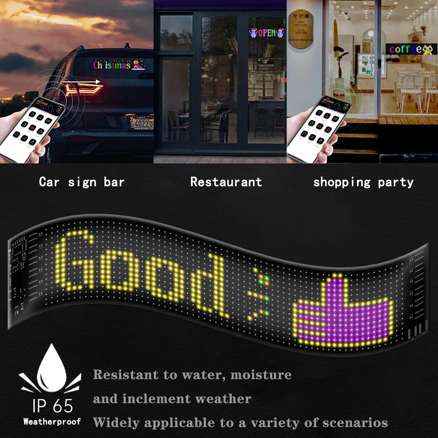 J.L.K.STORE.COM LED Matrix Pixel Panel, Scrolling Bright Advertising LED Signs, Flexible USB 5V LED Car Sign Bluetooth App Control