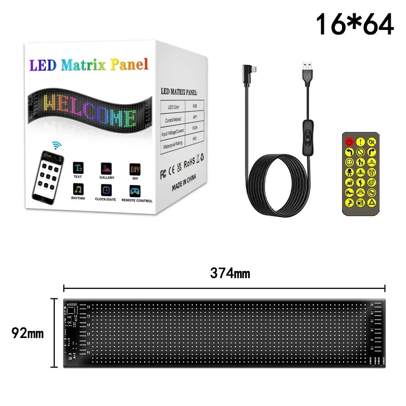 J.L.K.STORE.COM LED Matrix Pixel Panel, Scrolling Bright Advertising LED Signs, Flexible USB 5V LED Car Sign Bluetooth App Control