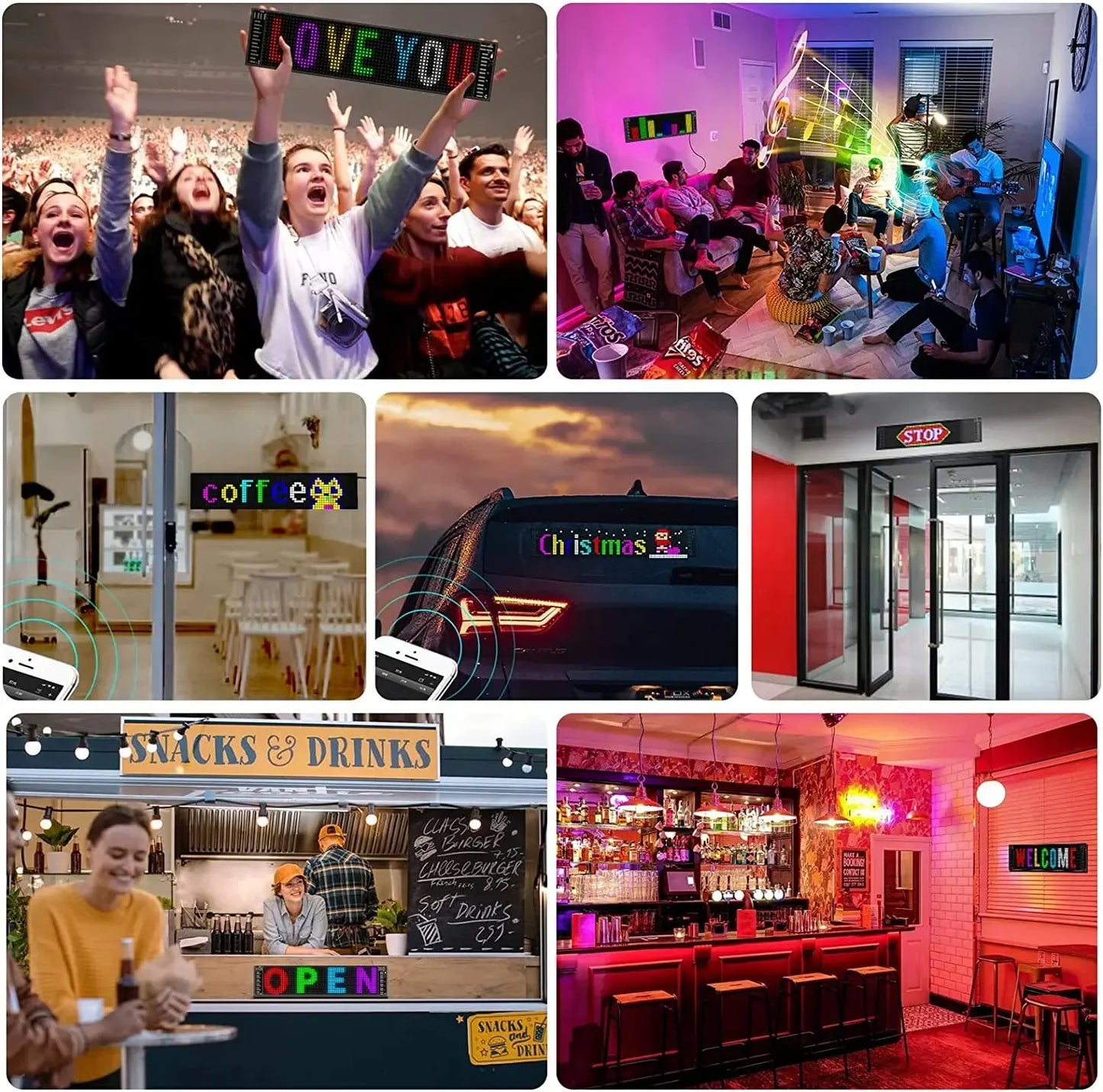 J.L.K.STORE.COM LED Matrix Pixel Panel, Scrolling Bright Advertising LED Signs, Flexible USB 5V LED Car Sign Bluetooth App Control
