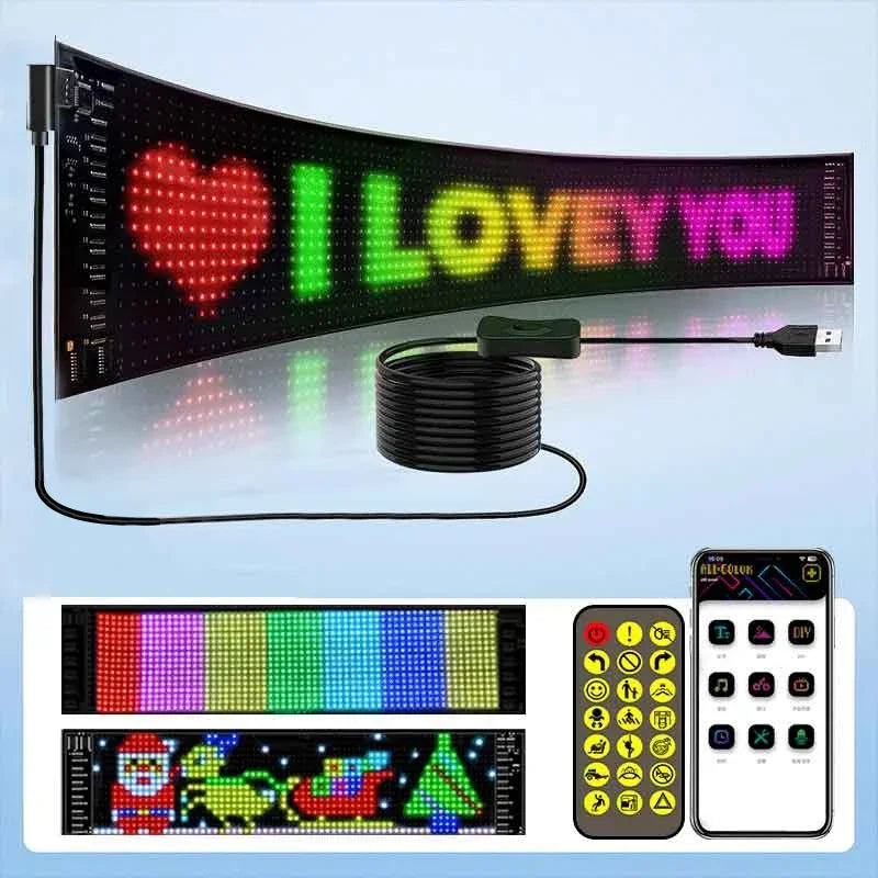 J.L.K.STORE.COM LED Matrix Pixel Panel, Scrolling Bright Advertising LED Signs, Flexible USB 5V LED Car Sign Bluetooth App Control