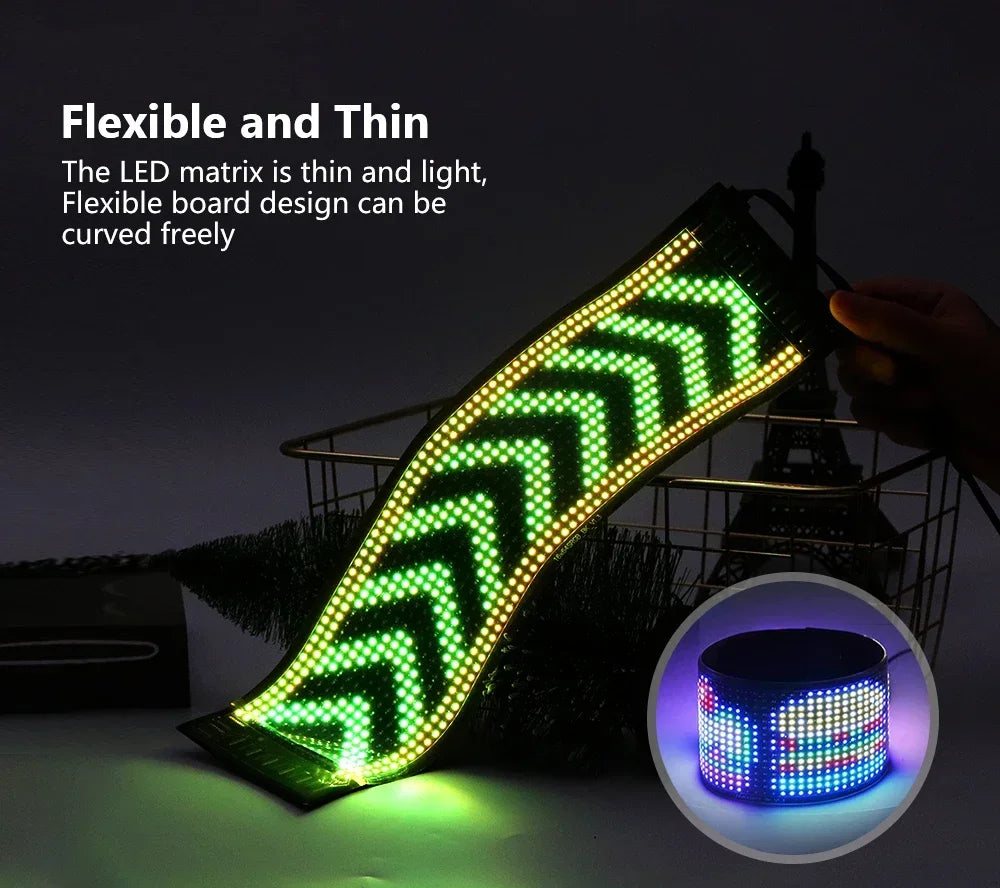 J.L.K.STORE.COM LED Matrix Pixel Panel, Scrolling Bright Advertising LED Signs, Flexible USB 5V LED Car Sign Bluetooth App Control