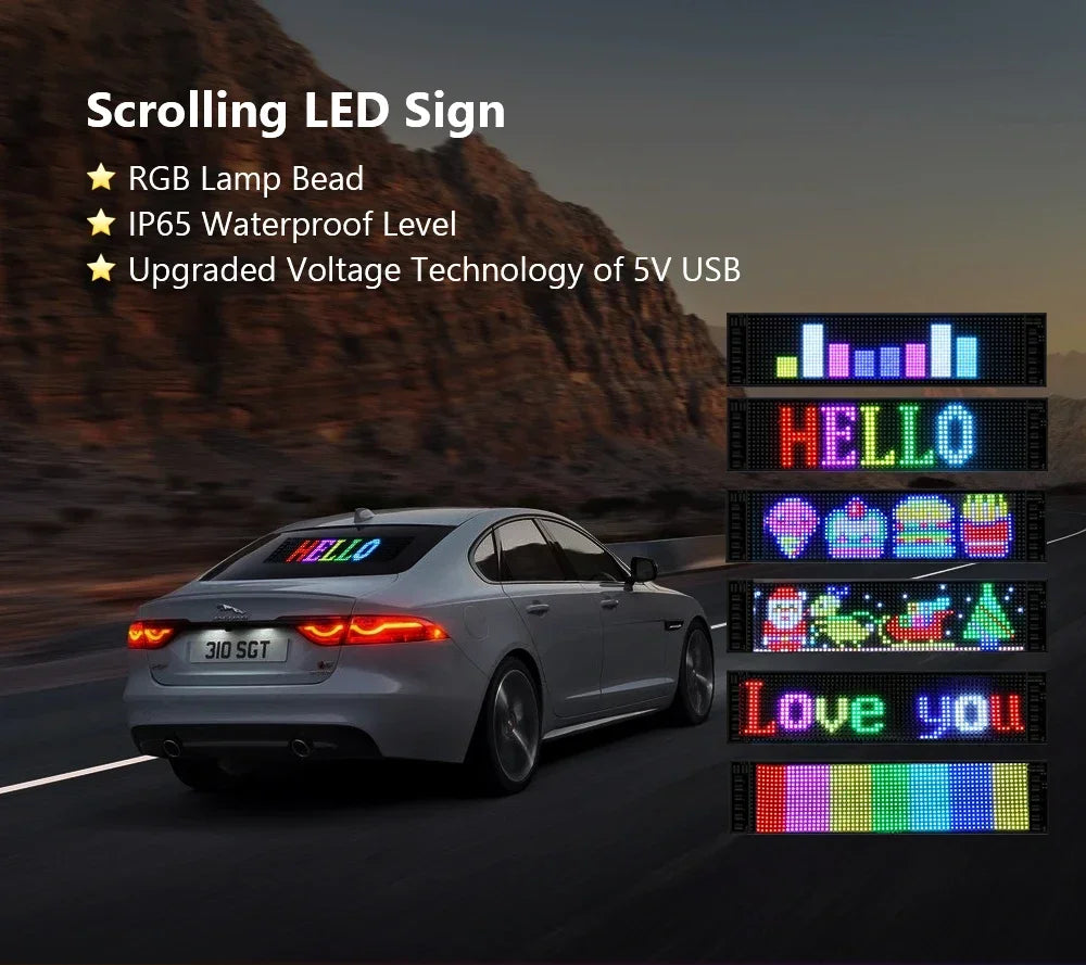 J.L.K.STORE.COM LED Matrix Pixel Panel, Scrolling Bright Advertising LED Signs, Flexible USB 5V LED Car Sign Bluetooth App Control